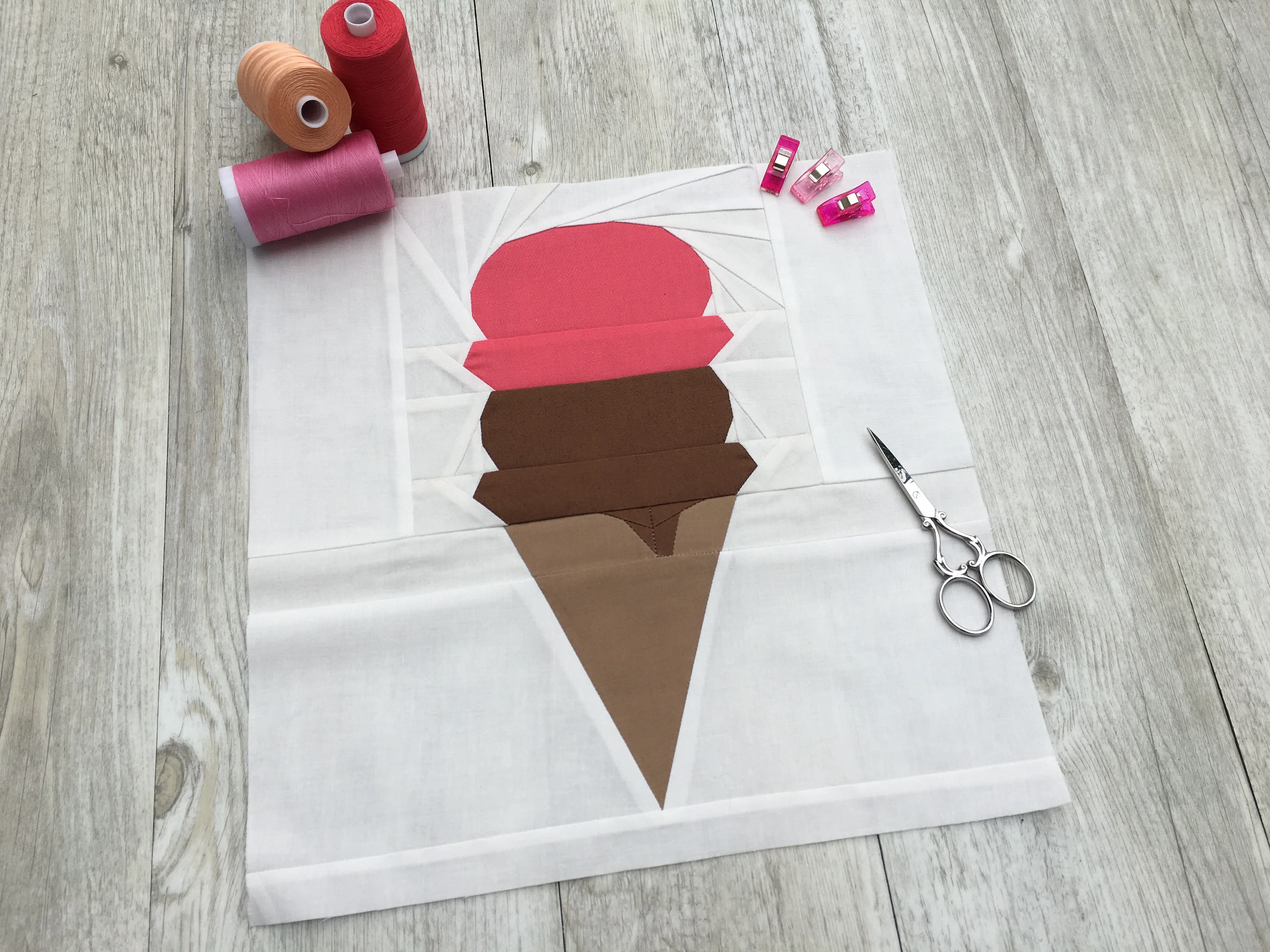 Ice Cream Cone FPP Quilt Block Pattern - PDF Instant Download - Image 3